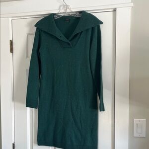 Talbots Dark Green Sweater Dress with Unique Collar